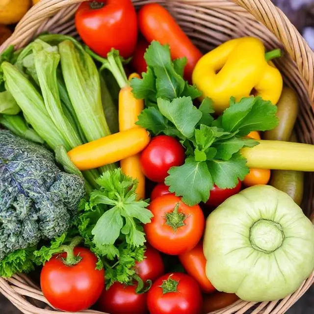 A basket of fresh, vibrant vegetables